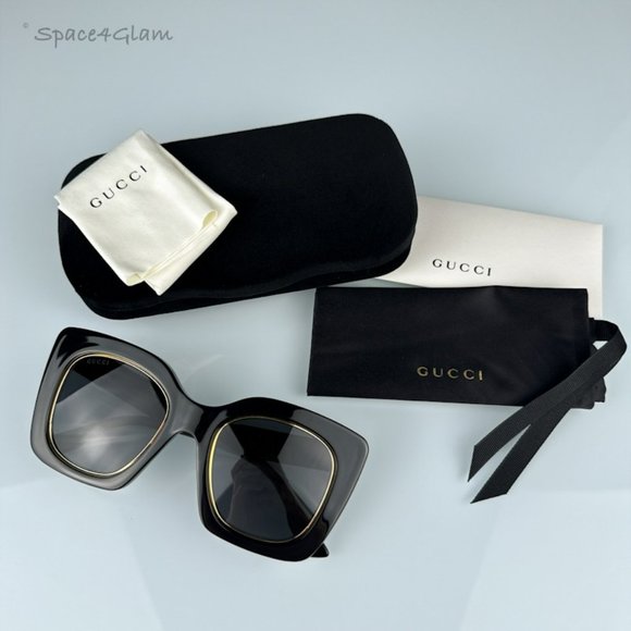 Gucci Women Sunglasses Black Gold Grey Cat Eye GG1151S 001 NEW AUTHENTIC main image 4